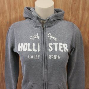 HOLLISTER Surf Open CA Gray Zip Up Hoodie Womens Med Spell Out Sweatshirt Jacket